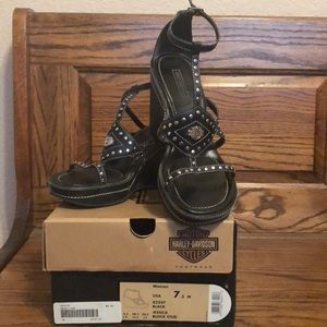 Harley Davidson Black Jessica Block Stud Wedges